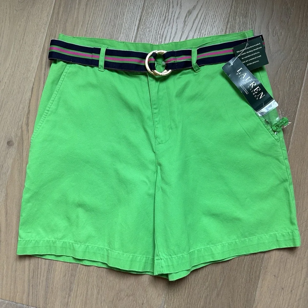 Vintage LAUREN RALPH LAUREN Barbados Grass Green Women's‎ Shorts Ribbon Belt